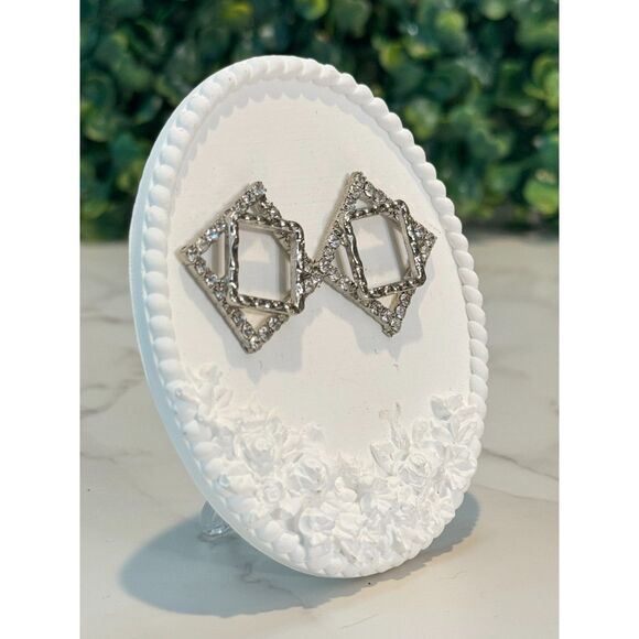 Vintage  Double Square Earrings - Rhodium Plated Sterling Silver - Picture 3 of 5